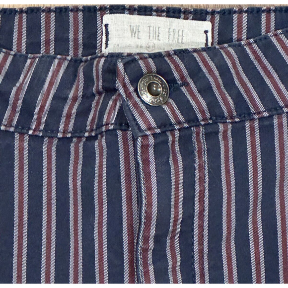 Free People Navy Blue Red White Striped Stretch Skinny Straight Jeggings Size 27 - Picture 3 of 8